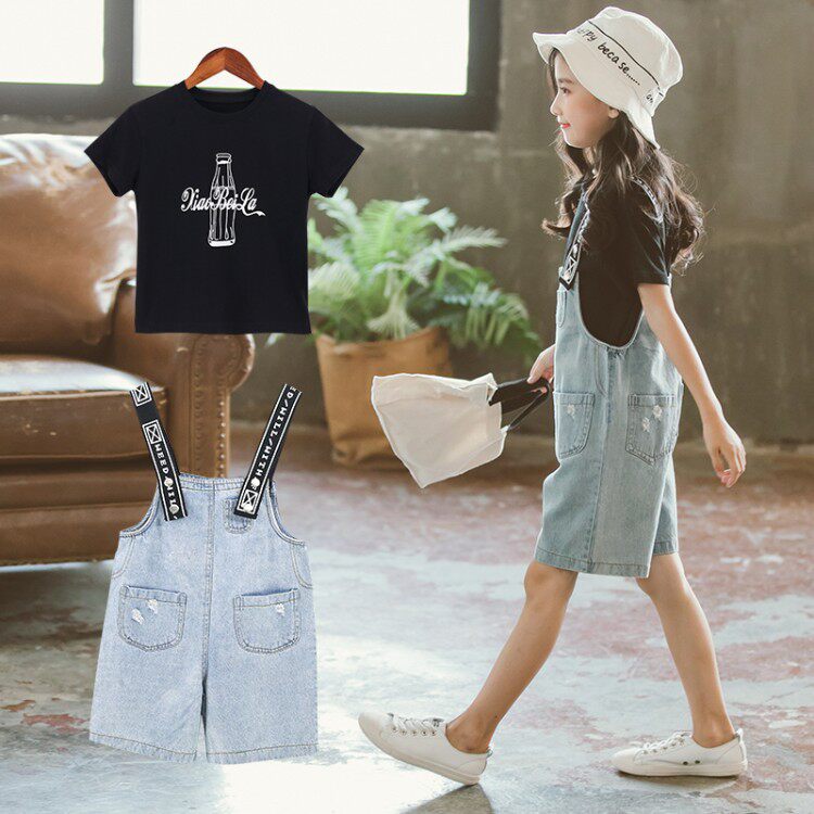 Korean Children's Cowboy Strap Shorts Bowl Summer Girl Han Edition