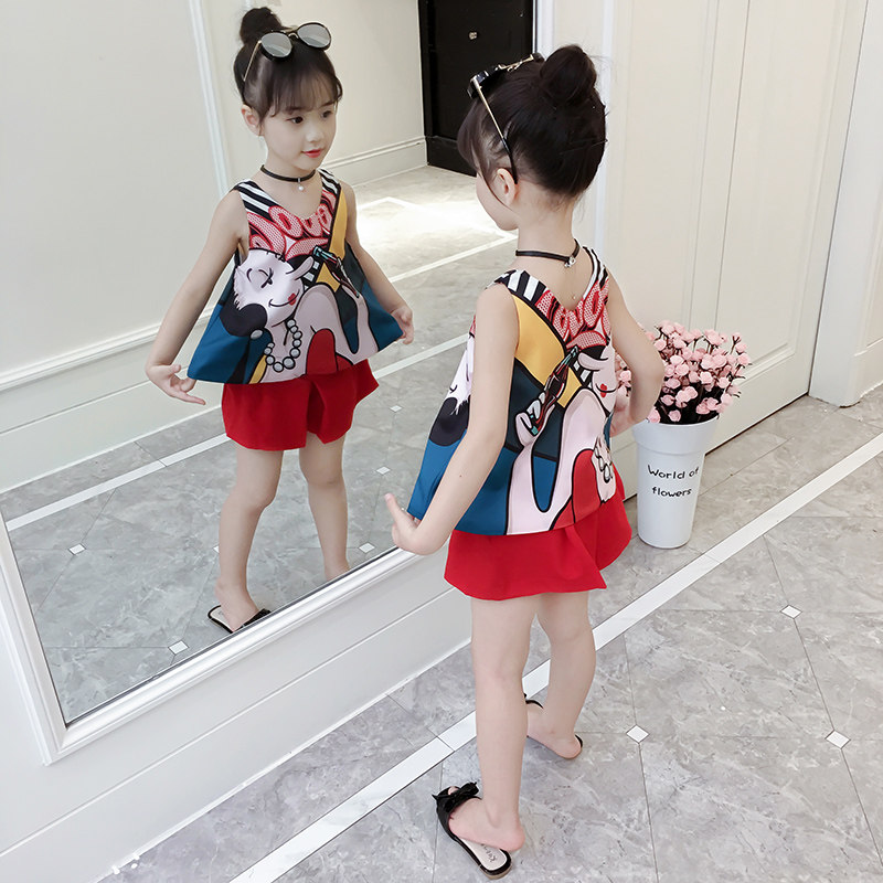 Children's Clothing Girls Summer Clothing 2021 New Foreign Pie Suit Children Han Edition Fashion Vest Shorts Snowspinning Two