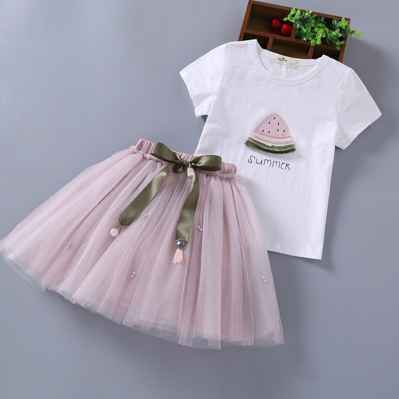 Children Suit Children Suit Summer Dress 2020 New CUHK Girl's Sleeve Dress Trendy Korean Version Wave Short Sleeve Two-piece Set