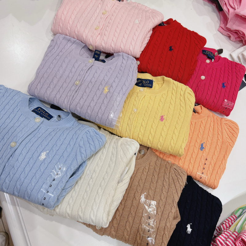 [Cora in North America] Ralph Lauren Girls' Cable Knit Cardigan Sweater for Autumn and Winter