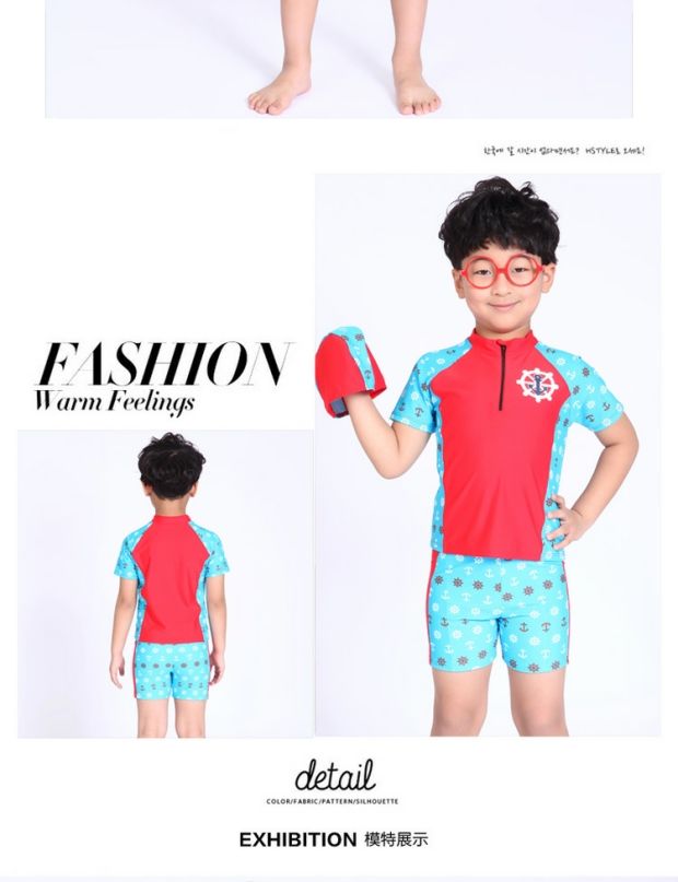Thêm hi Bell new boy áo tắm phù hợp với kích thước lớn trong quần lớn bé trai nửa quần tay áo trùm đầu đồ bơi trẻ em quần áo bơi trẻ em