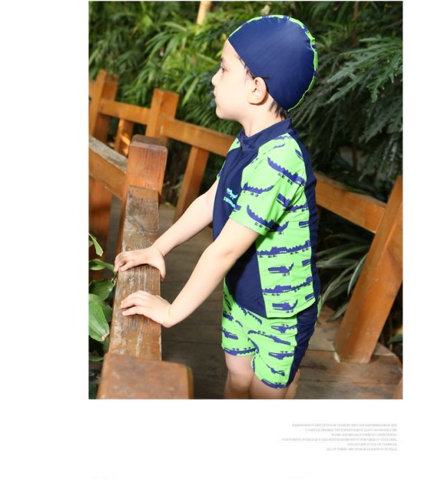 Thêm hi Bell new boy áo tắm phù hợp với kích thước lớn trong quần lớn bé trai nửa quần tay áo trùm đầu đồ bơi trẻ em quần áo bơi trẻ em