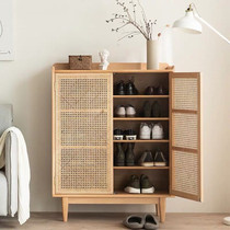 Nordic solid wood shoe cabinet simple modern home door Hall Cabinet large capacity rattan balcony porch cabinet locker