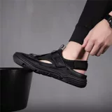 Летние сандалии, пляжные дышащие трендовые туфли для отдыха для кожаной обуви, мягкая подошва, 2023, из натуральной кожи