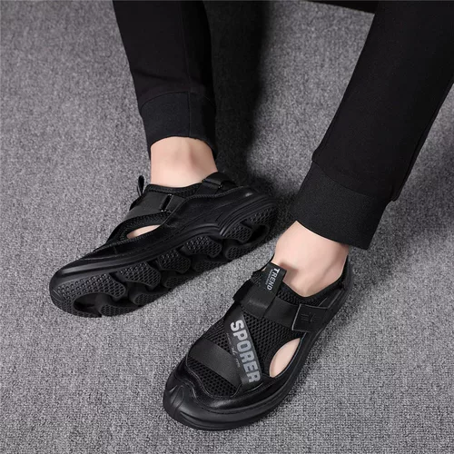 Летние сандалии, пляжные дышащие трендовые туфли для отдыха для кожаной обуви, мягкая подошва, 2023, из натуральной кожи