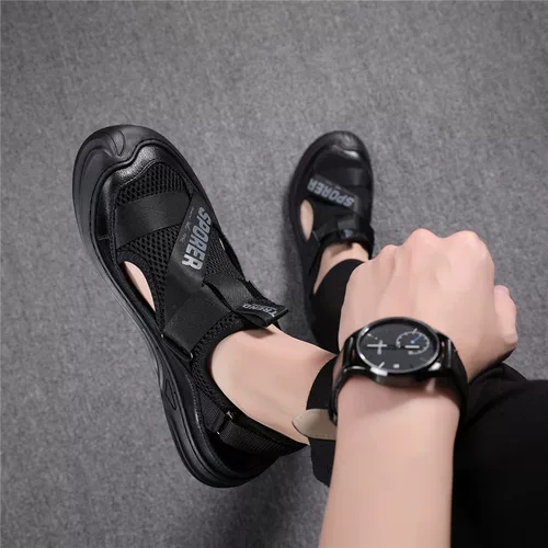 Летние сандалии, пляжные дышащие трендовые туфли для отдыха для кожаной обуви, мягкая подошва, 2023, из натуральной кожи