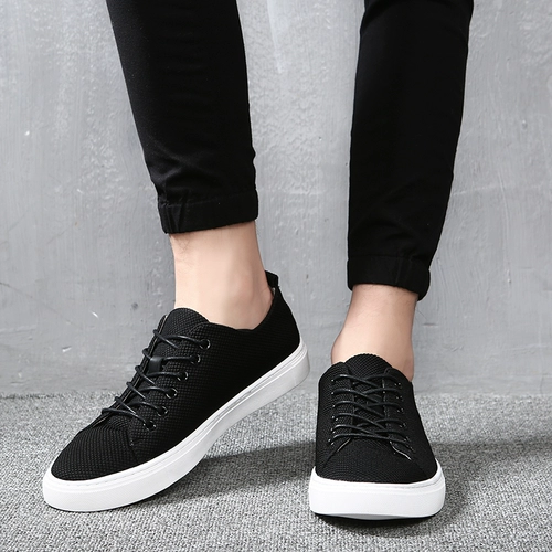 Мужская тканевая трендовая низкая повседневная обувь в английском стиле, черные кроссовки, осенняя, в корейском стиле