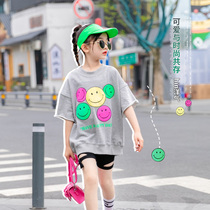 Girl Short Sleeve T-shirt Child Summer Pure Cotton Foreign Air Half Sleeve Summer Dress CUHK Boy 2022 New Compassionate Blouse