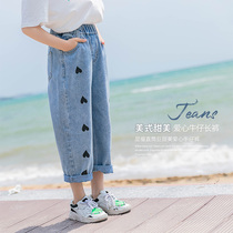 Girl Jeans Spring Autumn Thin loose straight drum 100 lap 90% 90% pants 2022 new children summer long pants tide