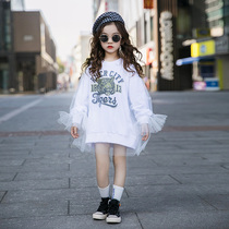 Girls sweatshirt 2021 new children Super Foreign Air loose fake two-piece pullover top girl long spring and autumn clothes