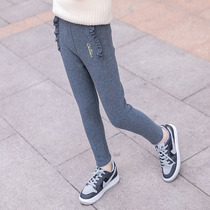 Girl Garnapped bottom pants outside wearing 2021 new autumn and winter clothing CUHK children integrated suede warm long pants children pants