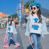 Girls sweatshirt for the most childrens spring clothes 2022 new splicing round-collar blouses children fake two sets of headshirts