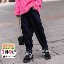 Girl Jeans Autumn Winter Plus Suede 2021 New Big Child Long Pants Thickened Childrens Pants Wear Casual Pants Foreign Air