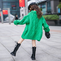Girls Sweater Winter 2020 New Midda Childrens Loose Medium Long Warm Knitting Womens Top Tide Childrens Clothing