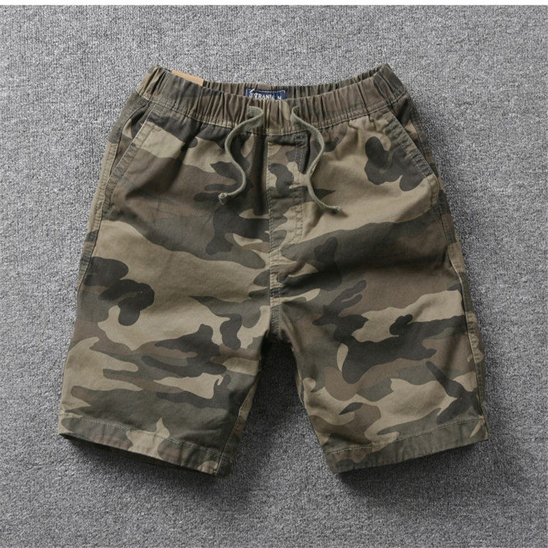 American vintage camouflage casual shorts men's cotton loose three-point four-point pants sports running wash old tide brand
