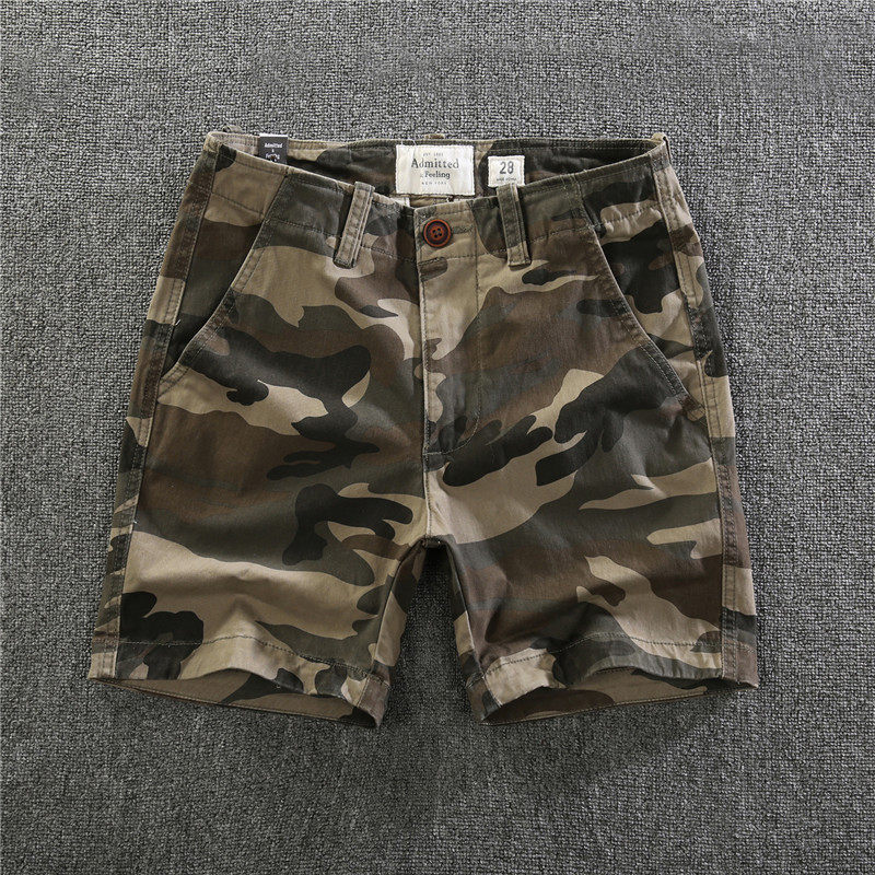 European and American vintage casual shorts men's tide cotton slim camouflage three-point pants summer stretch men's versatile hot pants