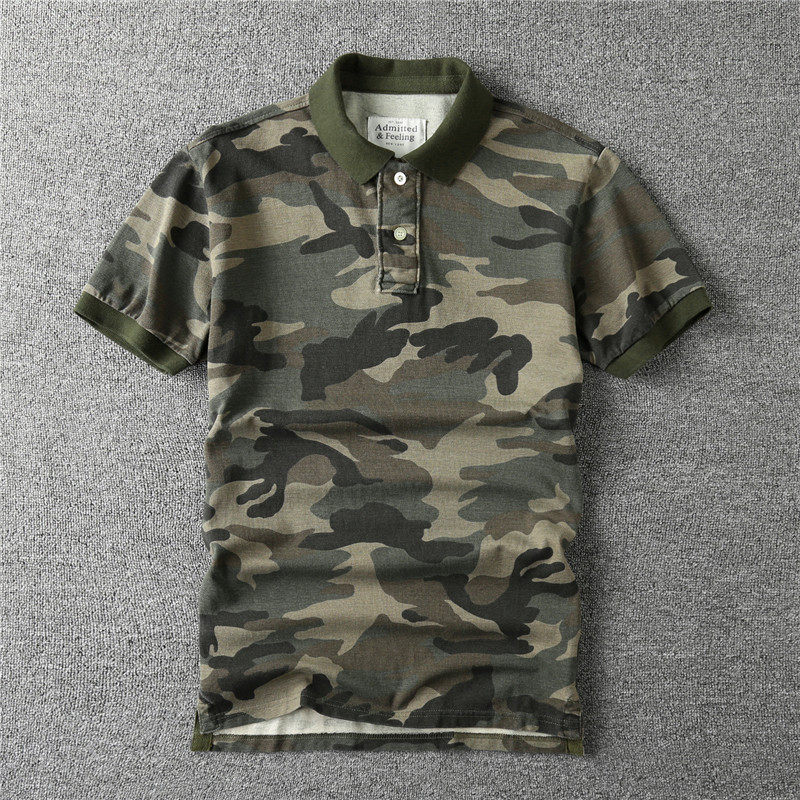 Lapel men's Ami Kaguya Polo shirt short sleeve t-shirt camouflage antique casual finished cotton versatile T