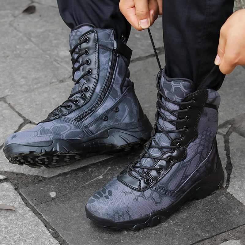 Autumn and Winter combat boots tactical boots men Python high-help marine boots and women wear outdoor wear wear-resistant outdoor wear-proof boots