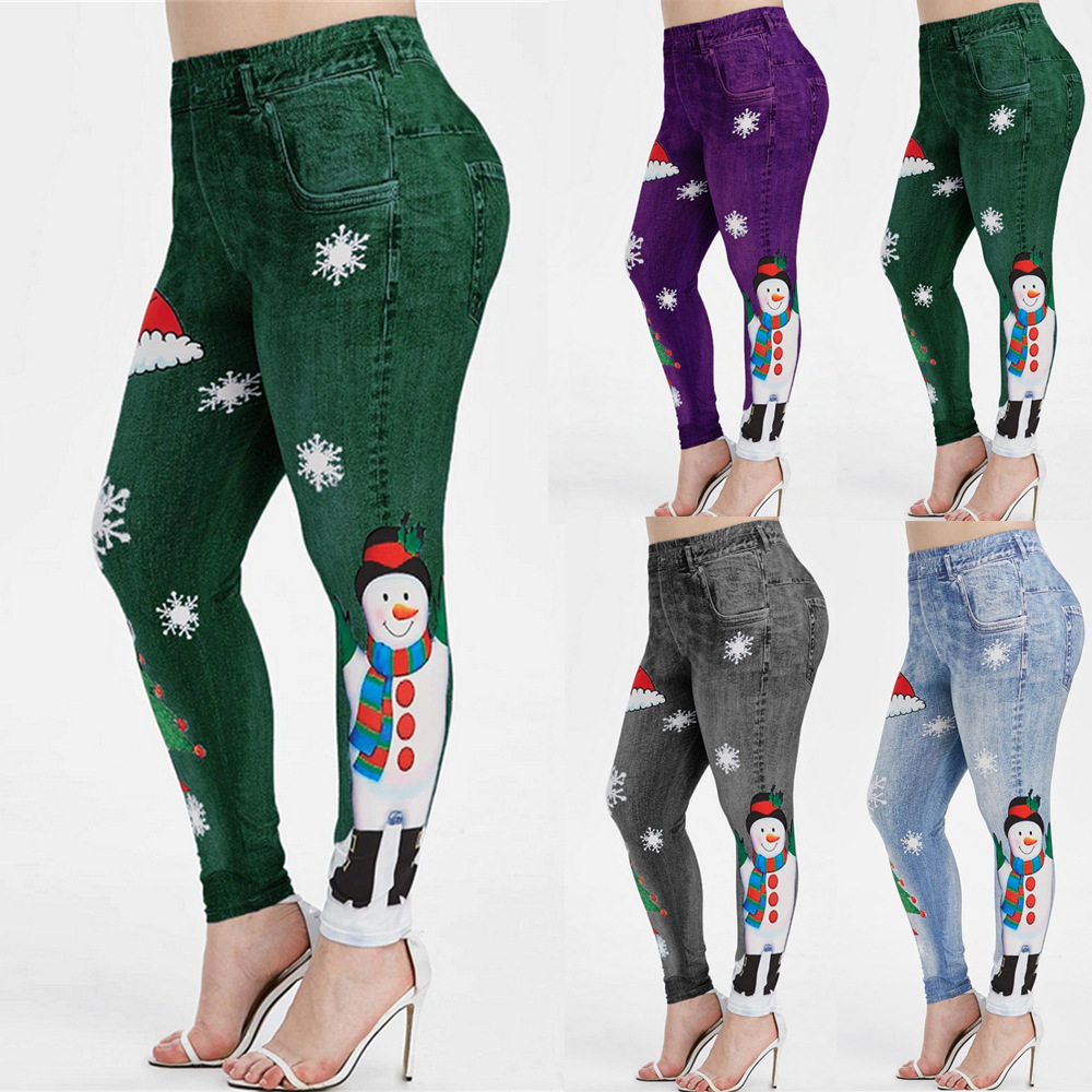 Womens Autumn Christmas Snowman Pants Leggings trousers