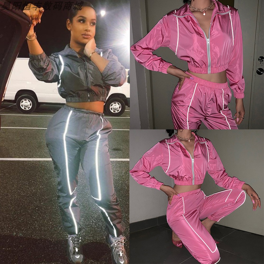 Womens summer fashion reflective jacket pants trousers suit