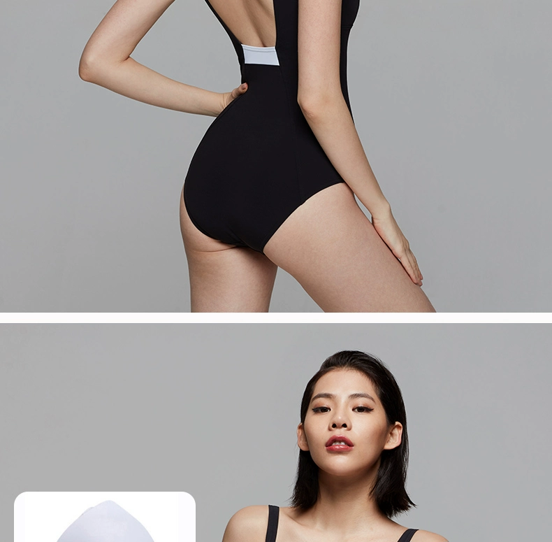 Đồ bơi mỏng Speedo Slim retro có thể điều chỉnh dây đeo vai cho thấy phụ nữ bảo thủ backless tam giác - Bộ đồ bơi One Piece bikini liền thân màu đen