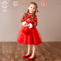 EYAS girls cheongsam autumn and winter red improved Chinese style Tang dress New year dress baby dress dress dress dress