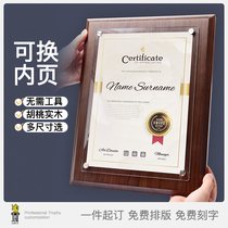 A4 inner core can be printed to replace the letter of appointment customized solid wood quality Medal customized authorized franchise wooden support wooden panel Chamber of Commerce Awards