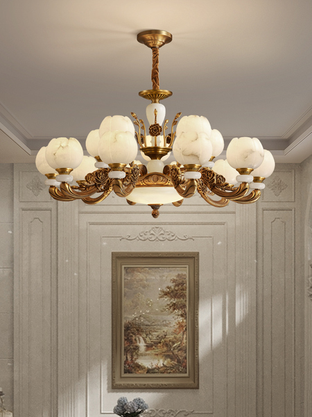 European-Style Chandelier Luxury Elegant Copper Marble Retro American Luxury House Hall Jade Living Room Dining Room Lamps