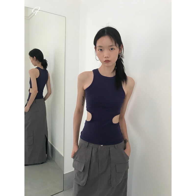 Thin Fatsea Hollow-Out Tank Top for Women, New Summer Design, Niche Style, Slim Fit, Sleeveless, Thin Top