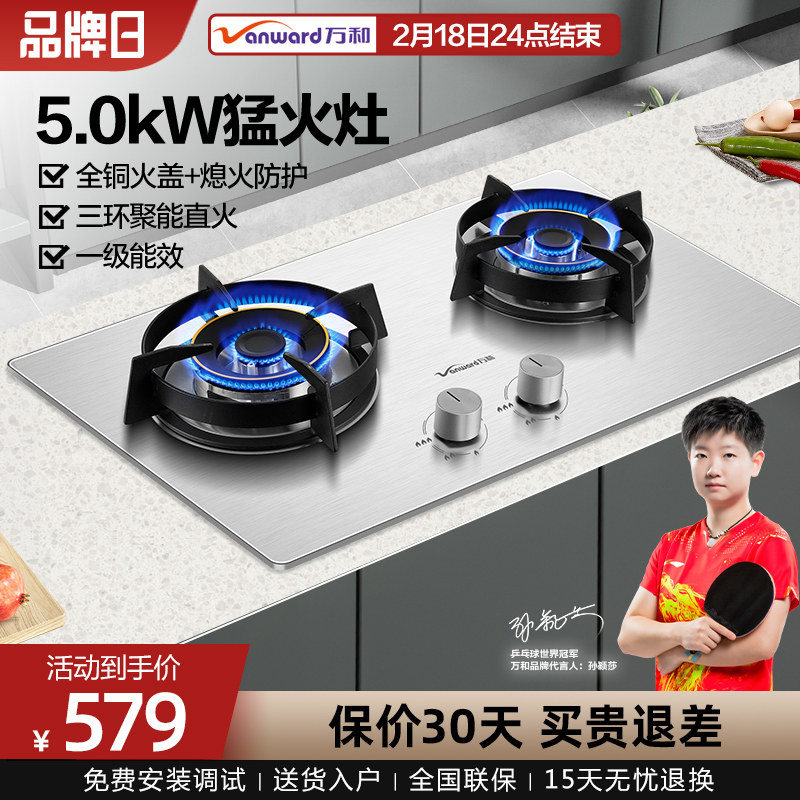 Wanhe C5B96 stainless steel gas stove gas stove double stove household embedded natural gas liquefied gas stove desktop