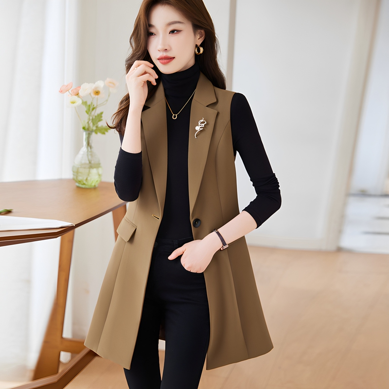 Mid-Length Vest for Women, New Spring and Autumn Korean Style, Casual Versatile Elegant Blazer Jacket, Vest for Outerwear Mid-Length Vest for Women, New Spring and Autumn Korean Style, Casual Versatile Elegant Blazer Jacket, Vest for Outerwear