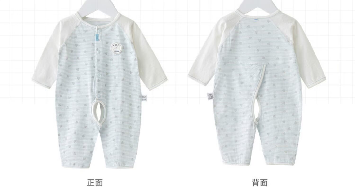 Anji lamb bé sơ sinh mở và đóng 裆 连 Quần áo sơ sinh hoạt hình cho bé sơ sinh dễ thương mùa hè mỏng 0-1 tuổi - Áo liền quần đồ bơi cho bé