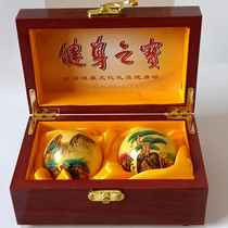 45MM painted landscape Baoding iron ball middle-aged and elderly sports fitness ball health handball holding massage palm ring tone