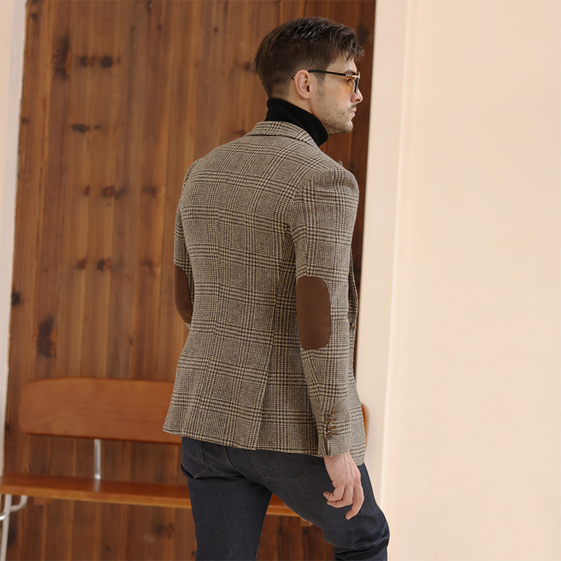 American Retro Plaid Autumn and Winter Thick Wool Blazer for Men, High-End Tweed, High-End Casual Single-Breasted Blazer