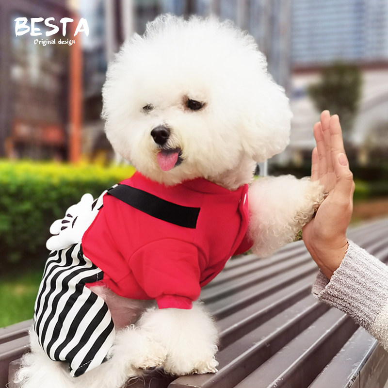BESTA-Internet celebrity little hands pure cotton pet puppy clothes autumn and winter clothes Bichon Teddy four-legged cotton padded clothes for the New Year