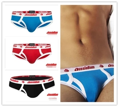 Australian Men's Sports Underwear, Ribbed Pure Cotton Side-Opening Briefs, Low-Waist Comfortable Red Briefs