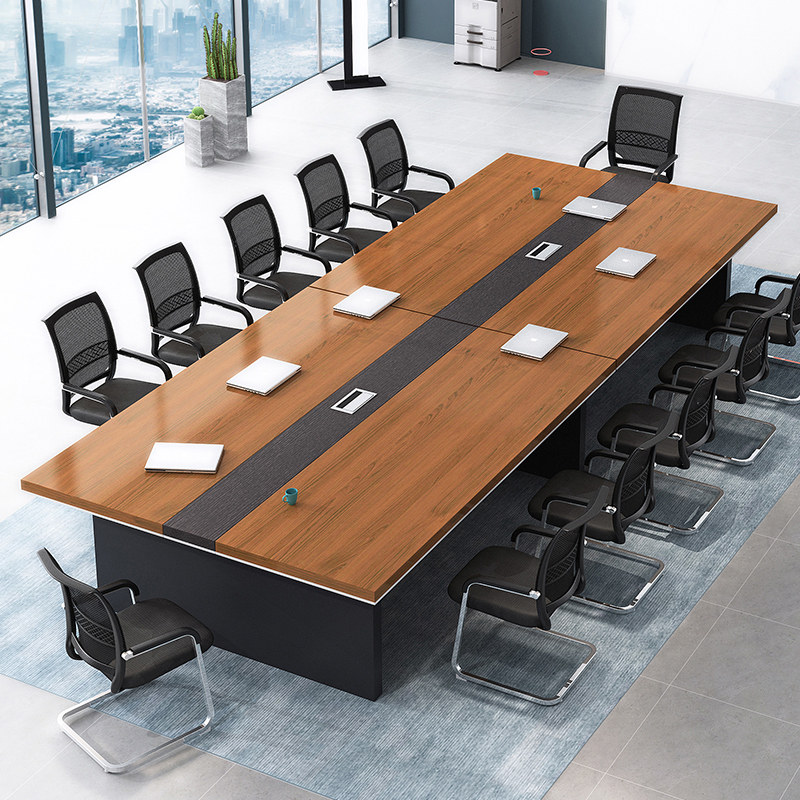 Office furniture desk rectangular large conference long table minimalist Hyundai Negotiations table and chairs combination thickened 007