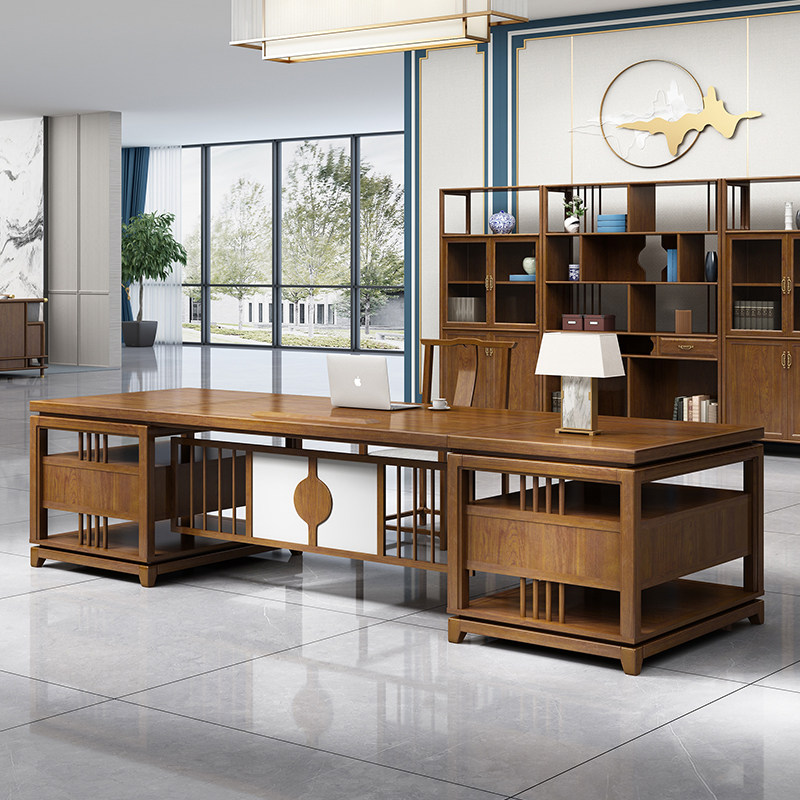 Chuangli new Chinese style office desk boss table solid wood president table executive desk table and chair combination office furniture 1001