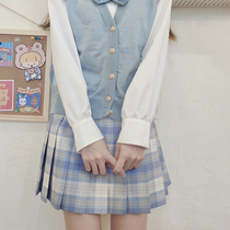 Ice cream genuine rabbit sewing JK uniform set summer original shirt Japanese girls pleated checkered skirt knit shirt
