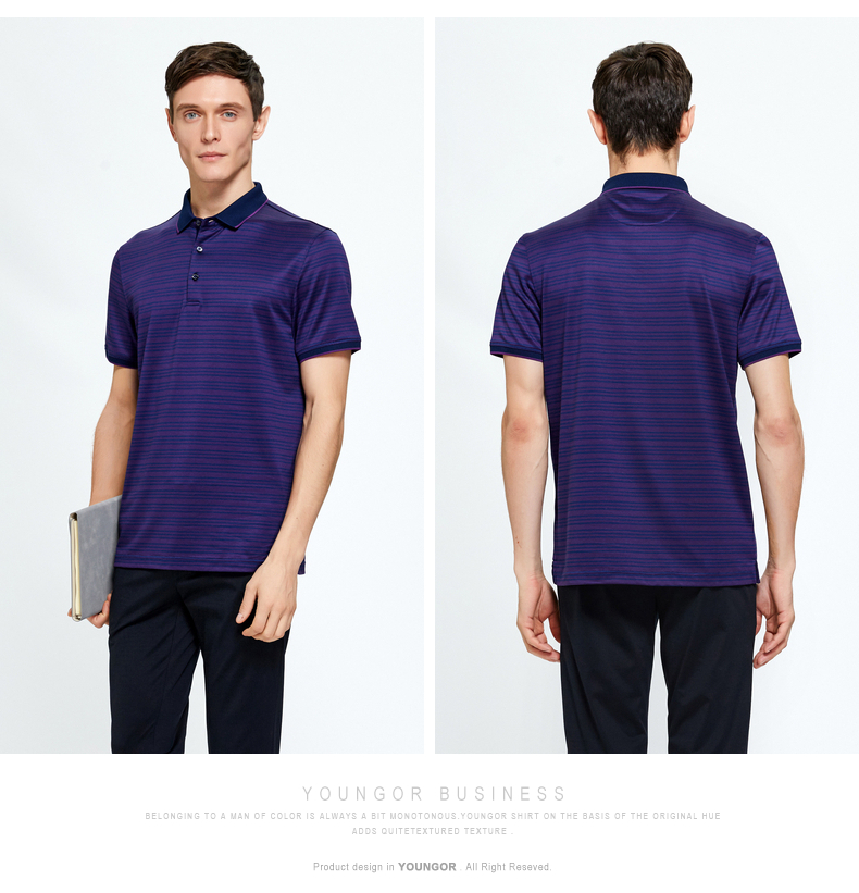 Youngor Youngor người đàn ông mùa hè của polo nam kinh doanh bình thường ngắn tay nam thanh lịch sọc T-Shirt nam 8633 áo phông kẻ ngang nam