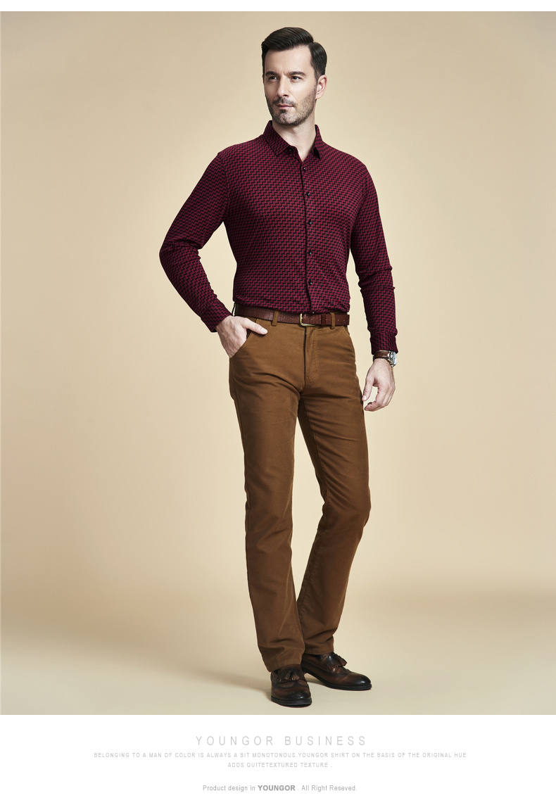 Youngor Youngor mùa xuân kinh doanh bình thường mô hình tinh tế của nam giới Mercerized dài tay áo T-Shirt 4097