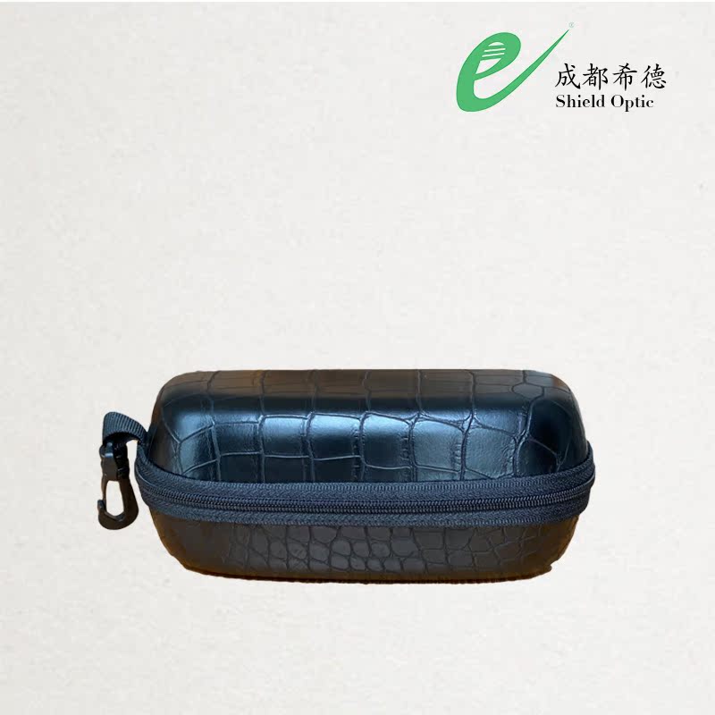 Leather glasses case Black crocodile grain texture Advanced texture
