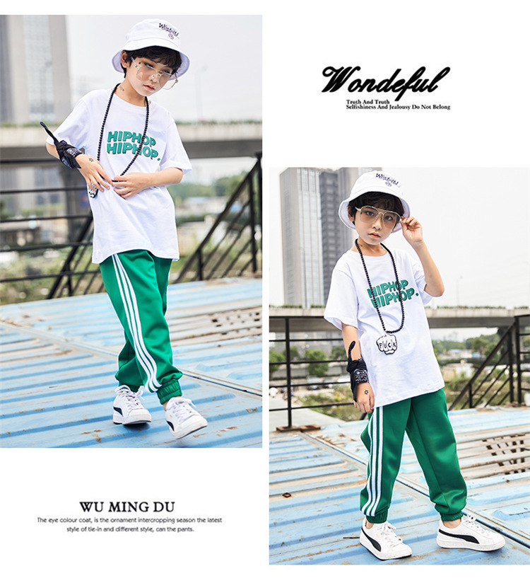 Quần bé trai hip-hop hip-hop set đồ trẻ em phiên bản tiếng Hàn mới in quần áo đường phố ngắn tay thời trang cho bé gái