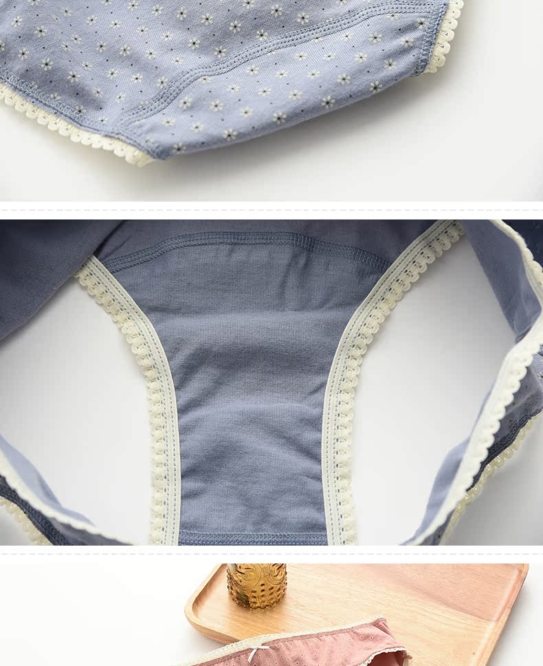 Cotton yếu tố đồ lót nữ 100 cotton tam giác eo thấp 2 dải LM112 bông hoa cổ điển quần lót nữ sinh
