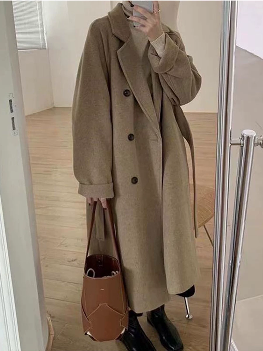 Woolen woolen coat, demi-season Japanese black colored long jacket, for teenagers, 2021 years