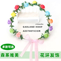 Mori Super fairy wreath headgear headgear gauze wreath girl wedding circle Flower Princess veil photo props