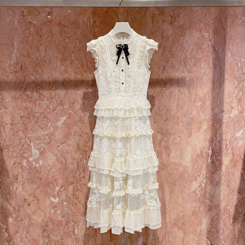 In Stock】Shenzhen Nanyou High-End Women's Fashion 26 Summer French Style Elegant Ruffled Lace Tank Top Long Dress