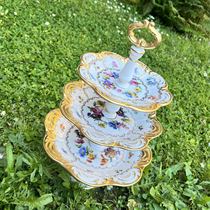 Three-layer gold-rimmed cake plate