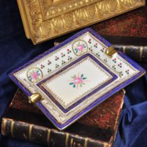 Limoges Purple Blue Square Hand Painted Ashtray