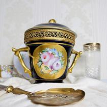 Deposit in stock full price 1499 heavy gilt cobalt blue hand-painted large jar with two ears